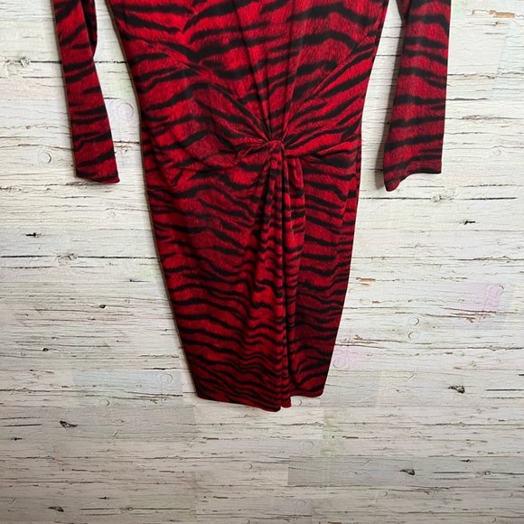Michael Kors red black dress midi long sleeve tiger print - Picture 2 of 8